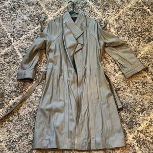 Gray leather trench coat